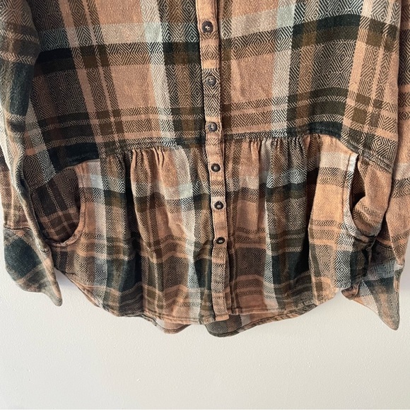 Free People easy street brown plaid oversized flannel shirt 37831 - Picture 5 of 8